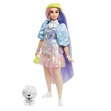 Mattel Barbie Extra: Curvy Doll with Shimmer Look and Pet Puppy